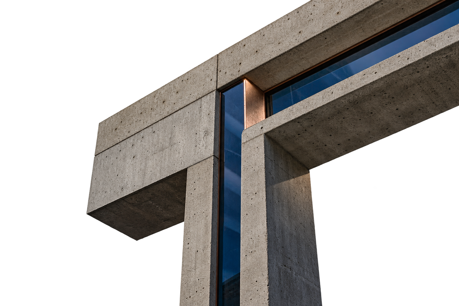 Intersecting architectural concrete and cobalt glass